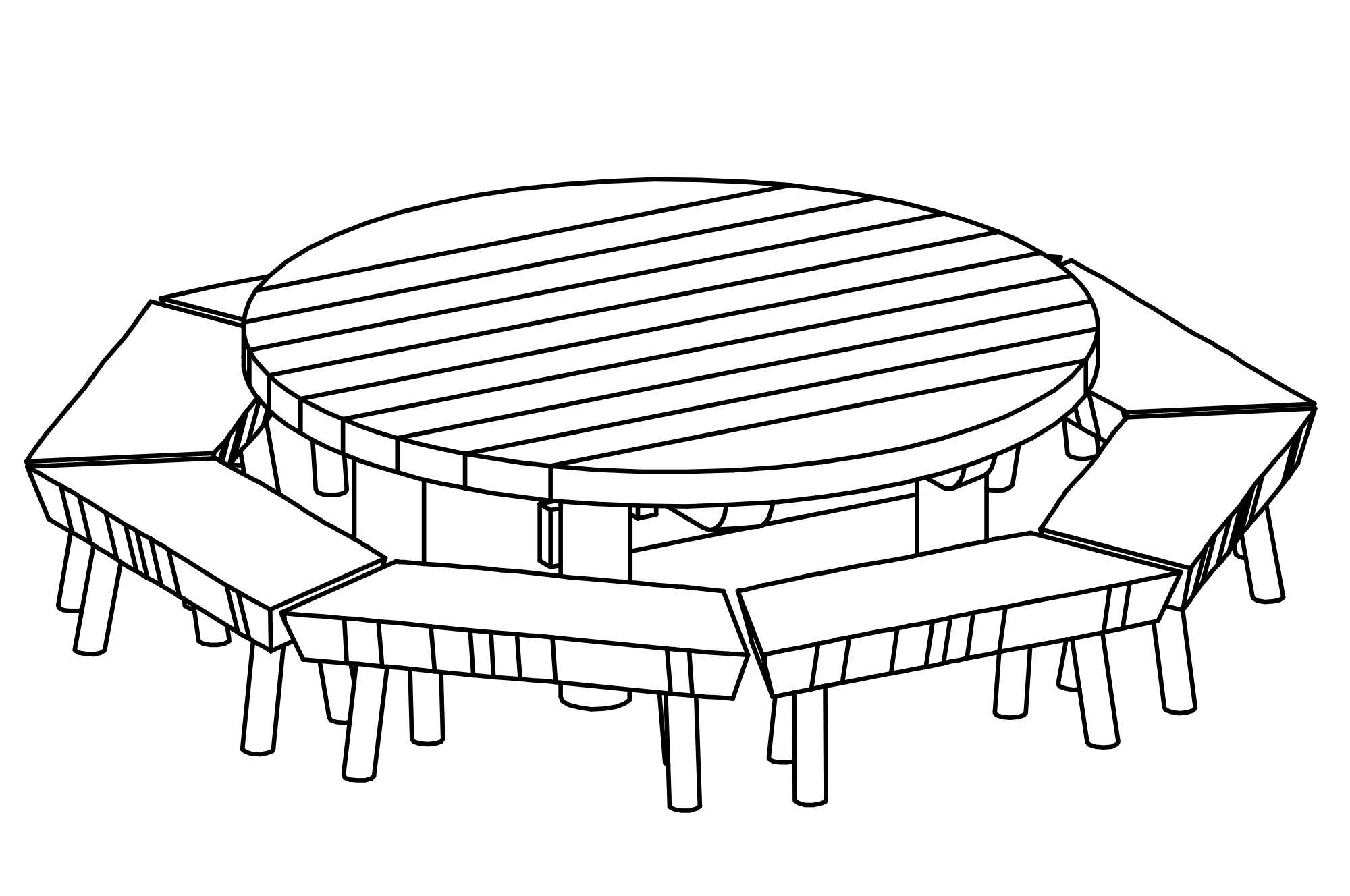 Runder Tisch mit 8 Bänken